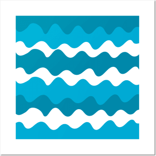 Blue and white horizontal waves pattern Posters and Art